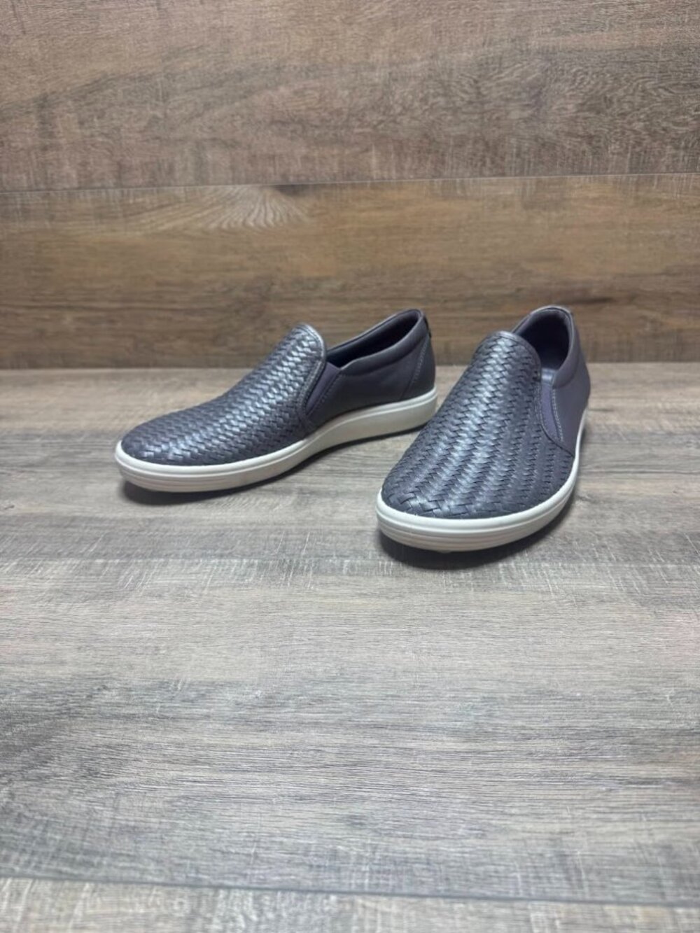 Ecco Soft 7 Woven Gray Leather Slip On Shoes Women's Size EU 40